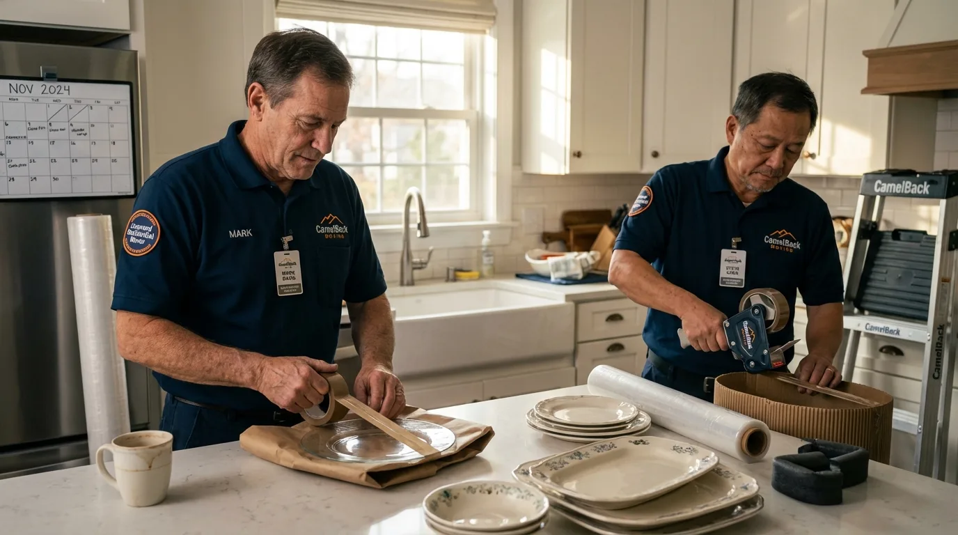 Professional crew packing kitchen dishware in Hellertown, PA